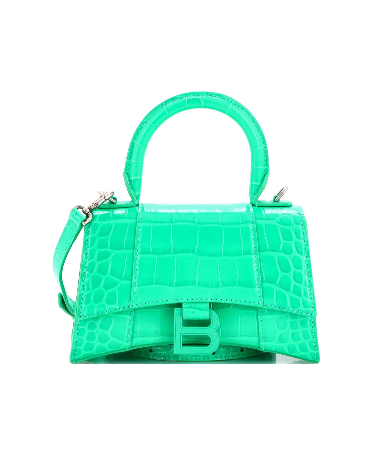 Pre-Owned Balenciaga Xs Hourglass Top Handle Bag Embossed Leather - Green