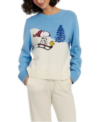 Women's On The Slopes Snoopy and Woodstock Wool-Blend Relaxed Fit Crewneck Sweater