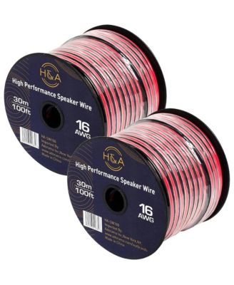 16 AWG Speaker Wire Cable 99.9% Oxygen-Free Copper 100' Spool, 2-Pack
