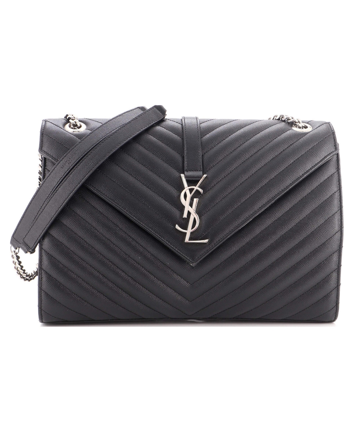 Pre-Owned Saint Laurent Large Classic Monogram Envelope Satchel Matelasse Chevron Leather - Black