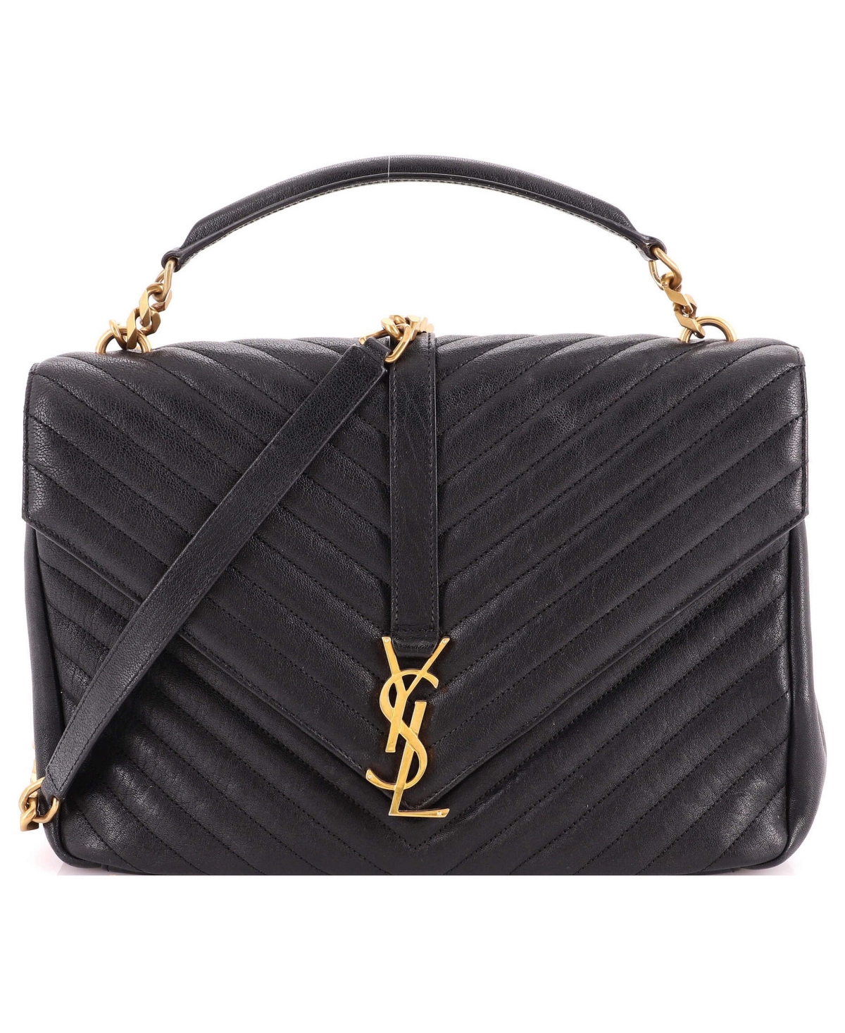 Pre-Owned Saint Laurent Large Classic Monogram College Bag Matelasse Chevron Leather - Black