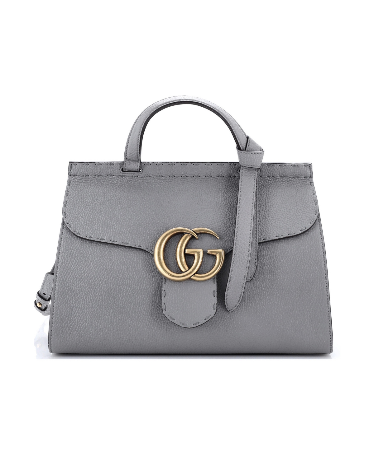 Pre-Owned Gucci Small Gg Marmont Top Handle Bag Leather - Grey