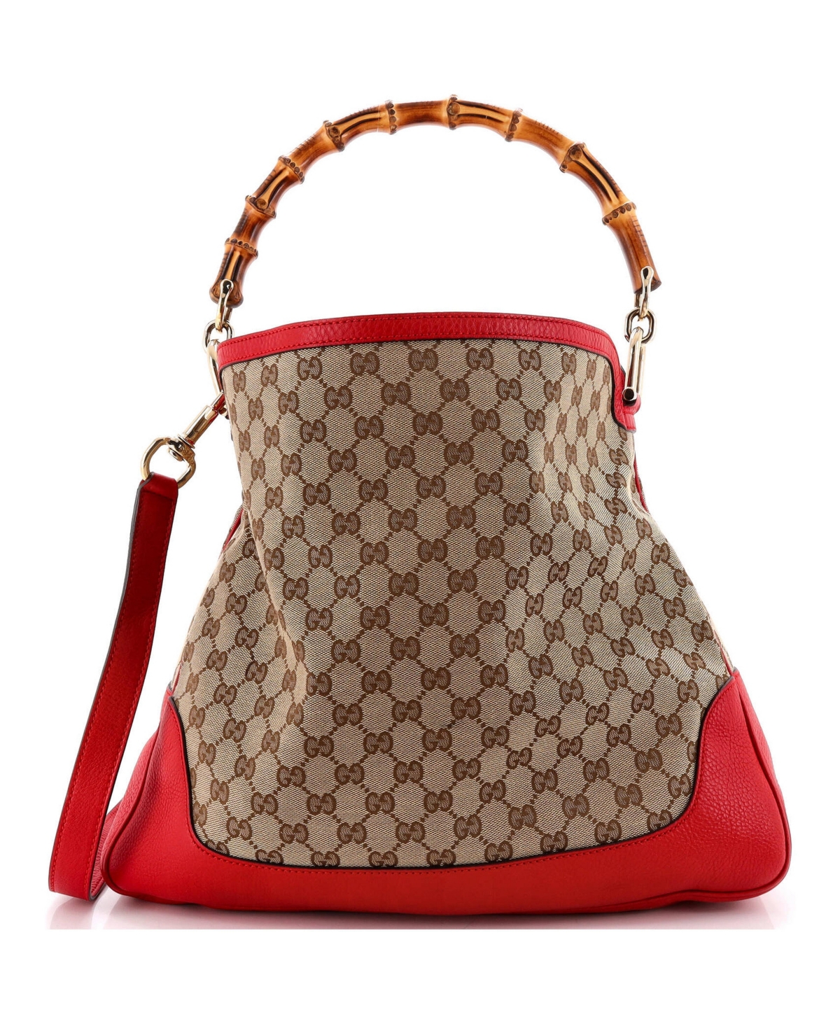 Pre-Owned Gucci Medium Diana Bamboo Shoulder Bag Gg Canvas - Red