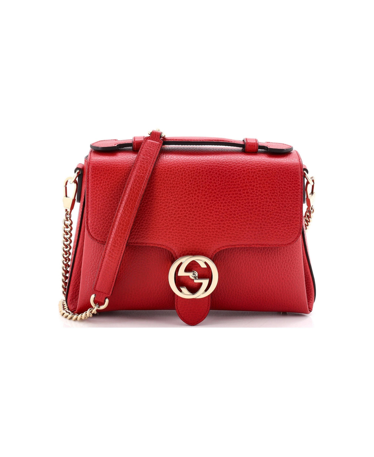 Pre-Owned Gucci Small Interlocking Top Handle Bag Leather - Red