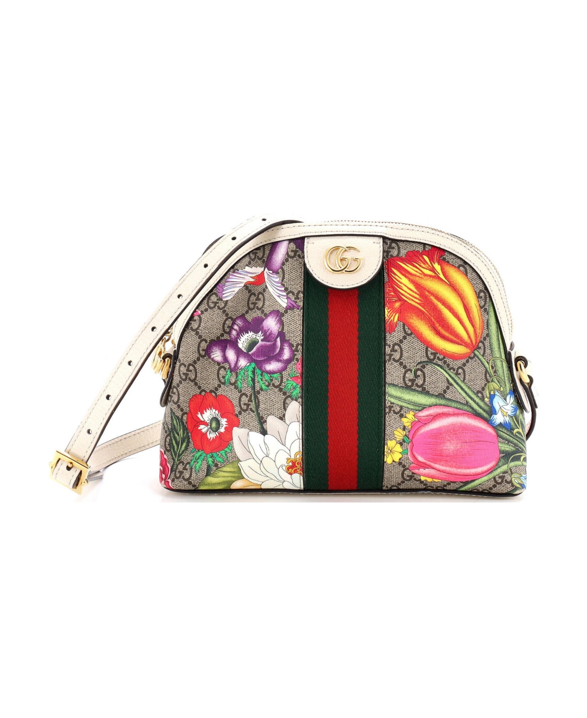 Pre-Owned Gucci Small Ophidia Dome Shoulder Bag Flora Gg Coated Canvas - Black