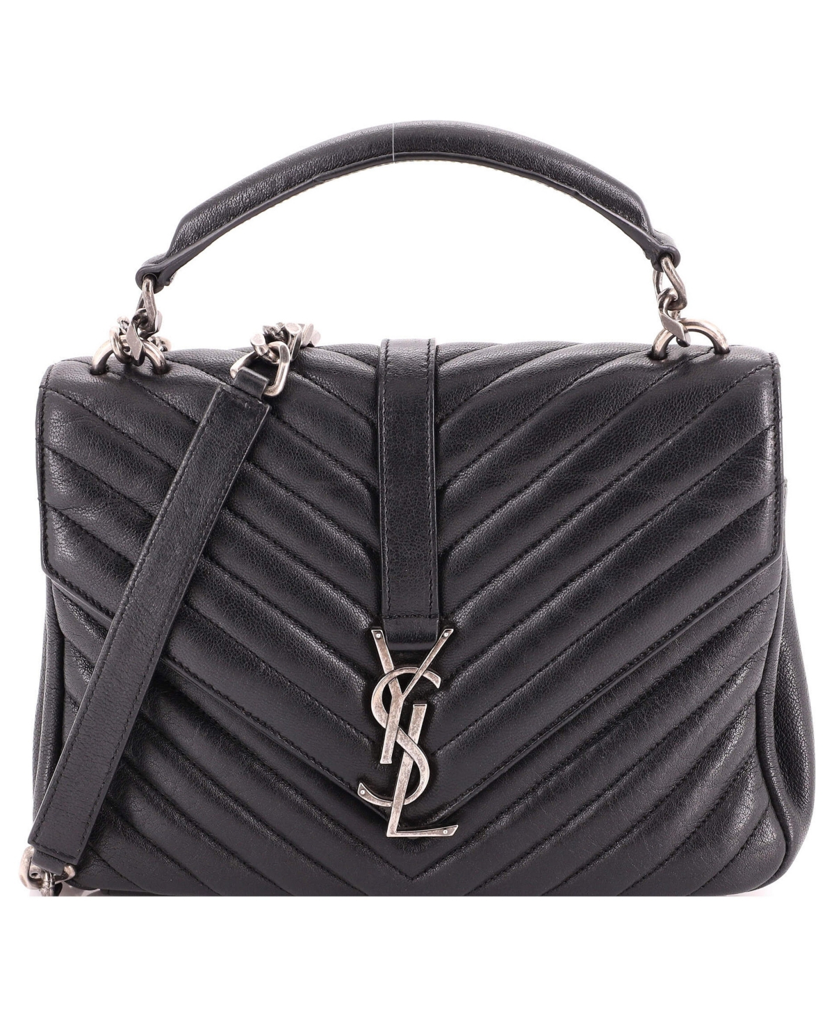 Pre-Owned Saint Laurent Medium Classic Monogram College Bag Matelasse Chevron Leather - Black