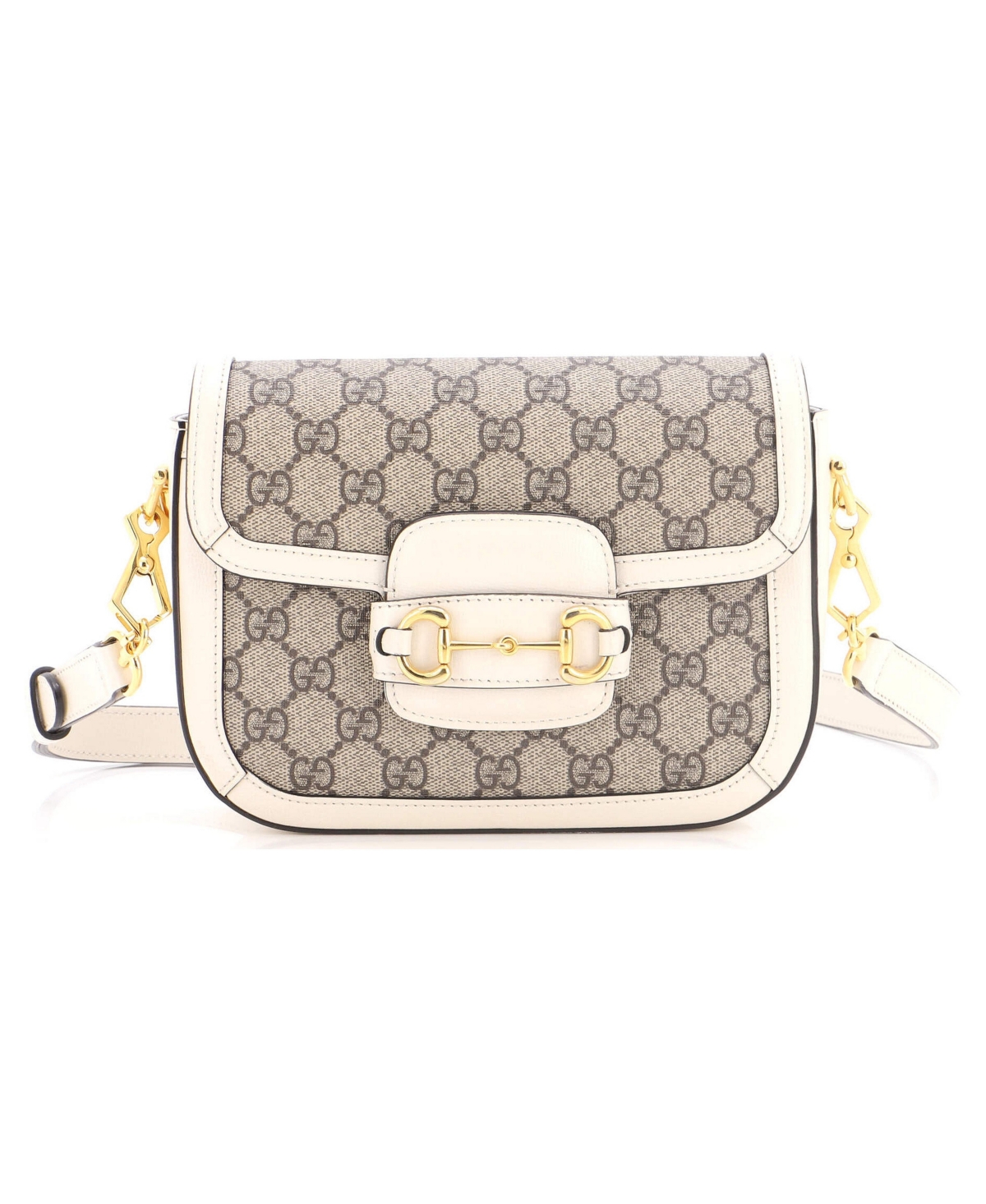 Pre-Owned Gucci Mini Horsebit 1955 Shoulder Bag Gg Coated Canvas with Leather - White