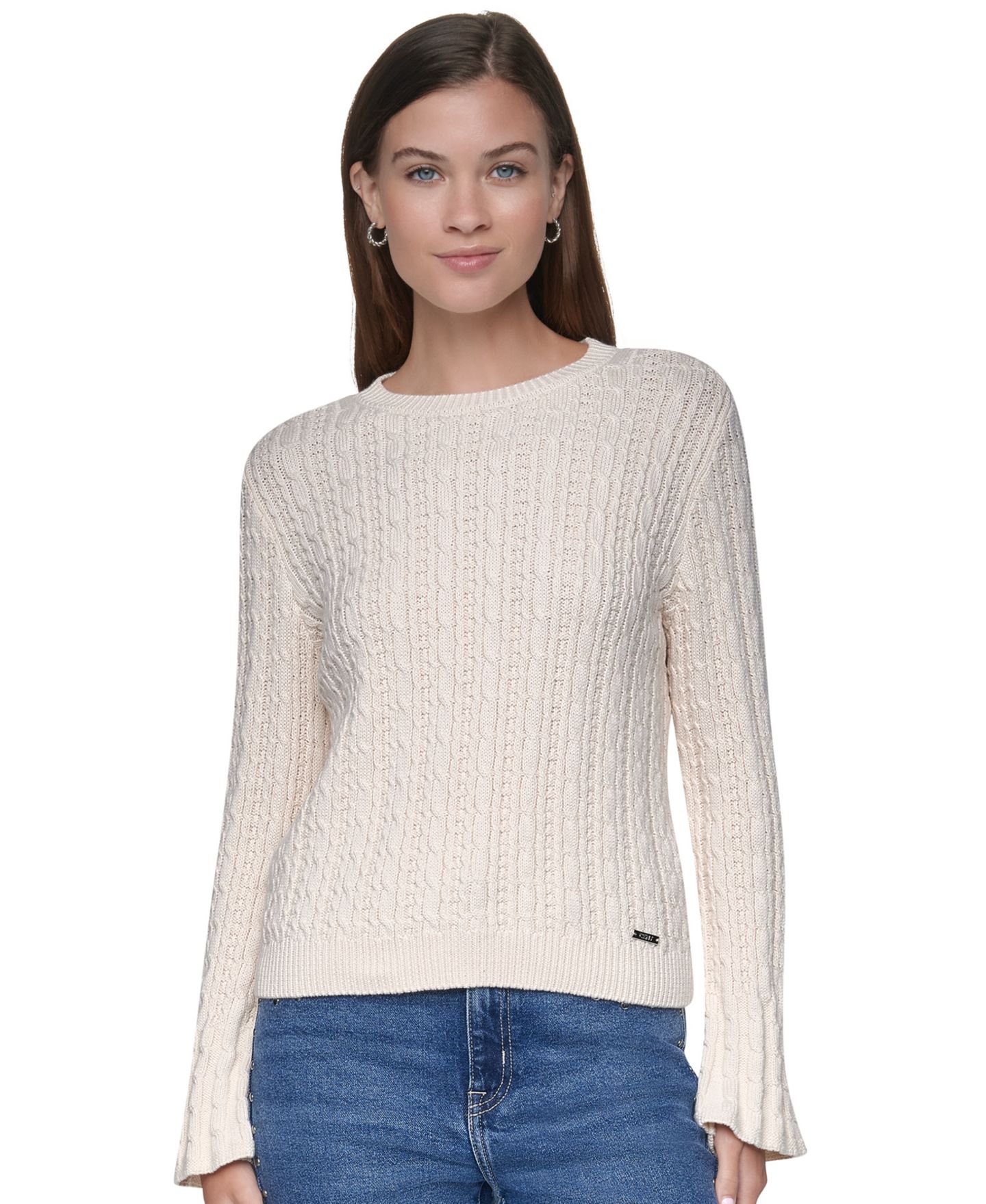 Женский свитер DKNY Jeans Petite Cable-Knit Ruffled-Cuff, цвет: Сливочный — фото 4