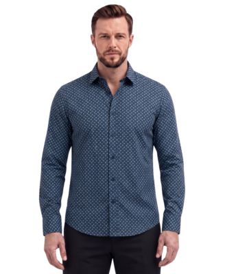 Men's Long-Sleeve Printed Stretch Woven Sport Shirt