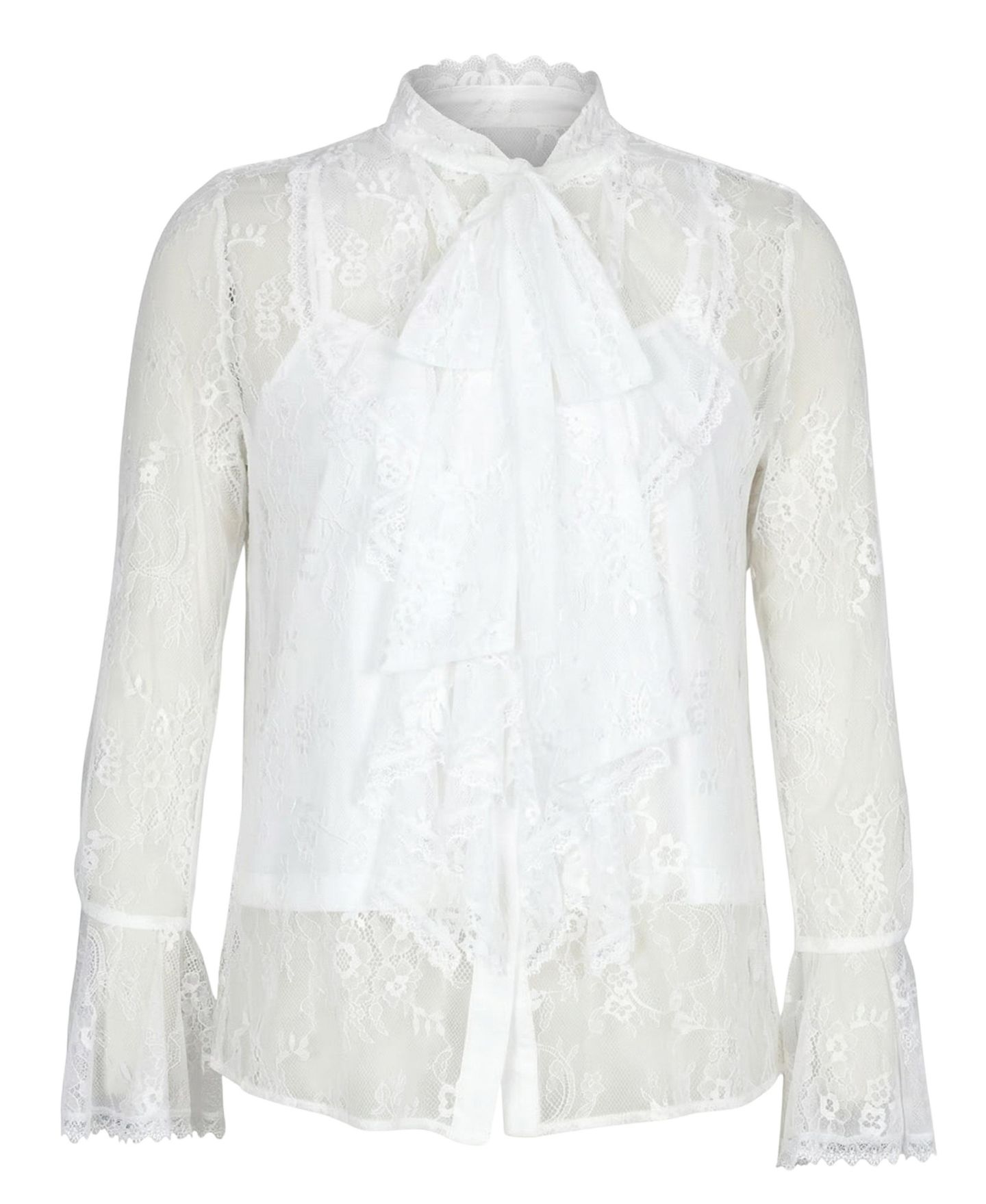 Женская блузка Modenaire Sheer Lace Ruffle-Front Floral — фото 5