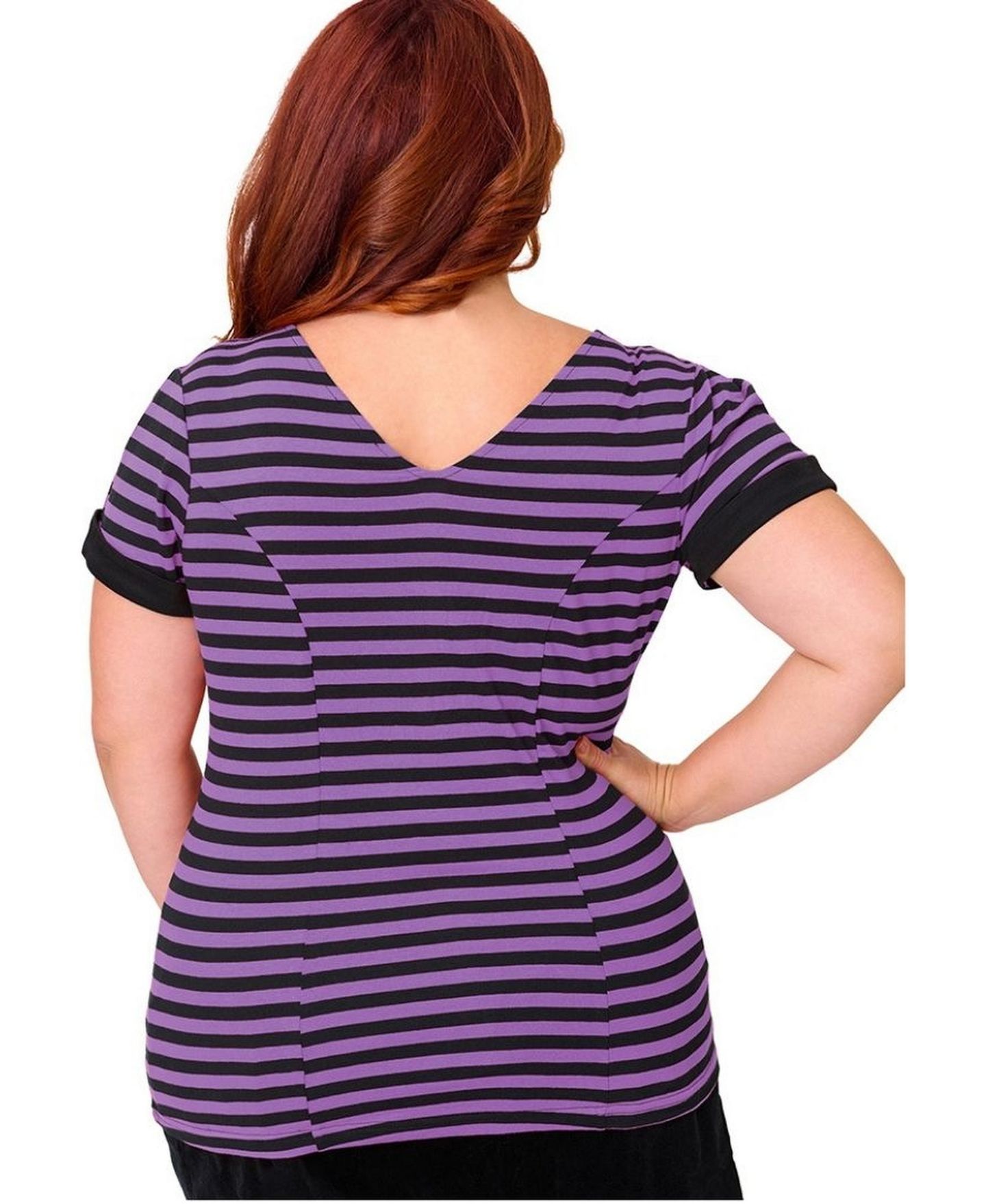 Женский топ Unique Vintage Plus Size V-Neck Bow Short-Sleeve, цвет: Фиолетовый / Чёрный — фото 3
