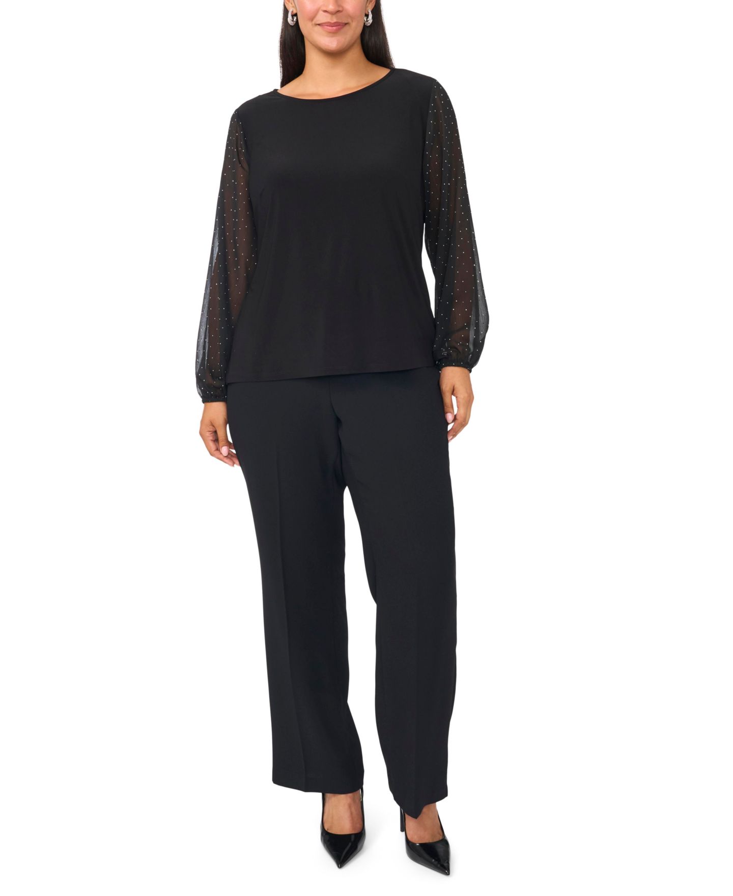 Женская блузка MSK Plus Size Crewneck Long Puff Sleeve, цвет: Насыщенный чёрный — фото 2