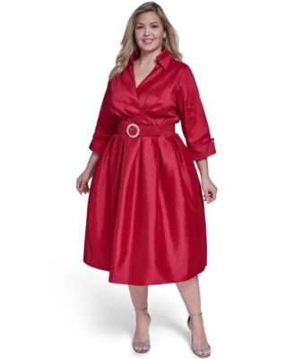 Plus Size V-Neck Fit & Flare Midi Dress