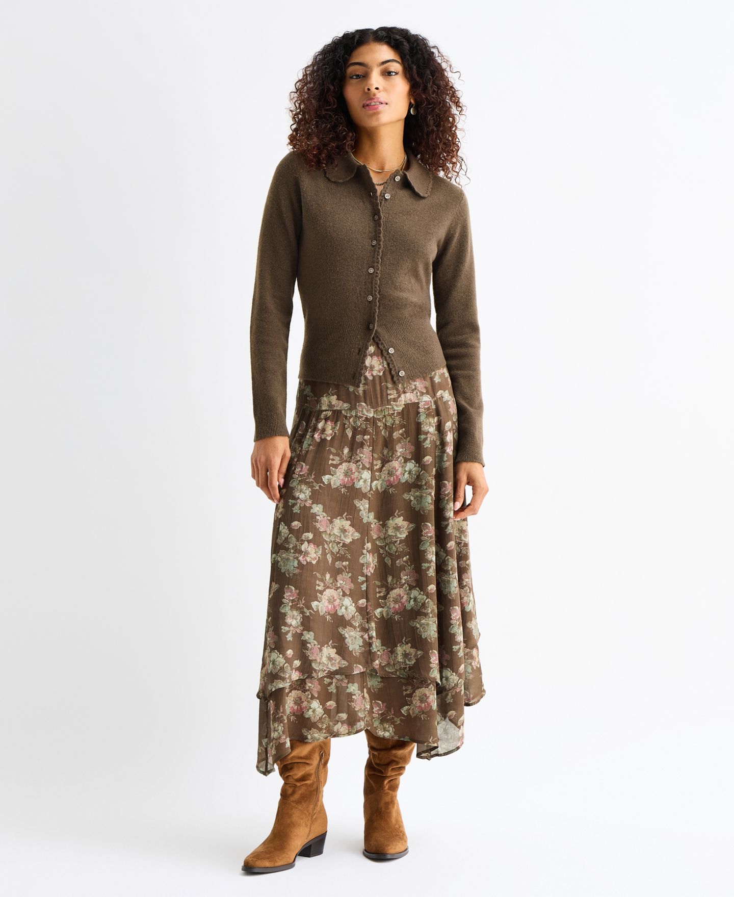 Женская юбка Lucky Brand Floral Drop Waist Maxi, цвет: Серо-коричневый с принтом — фото 6