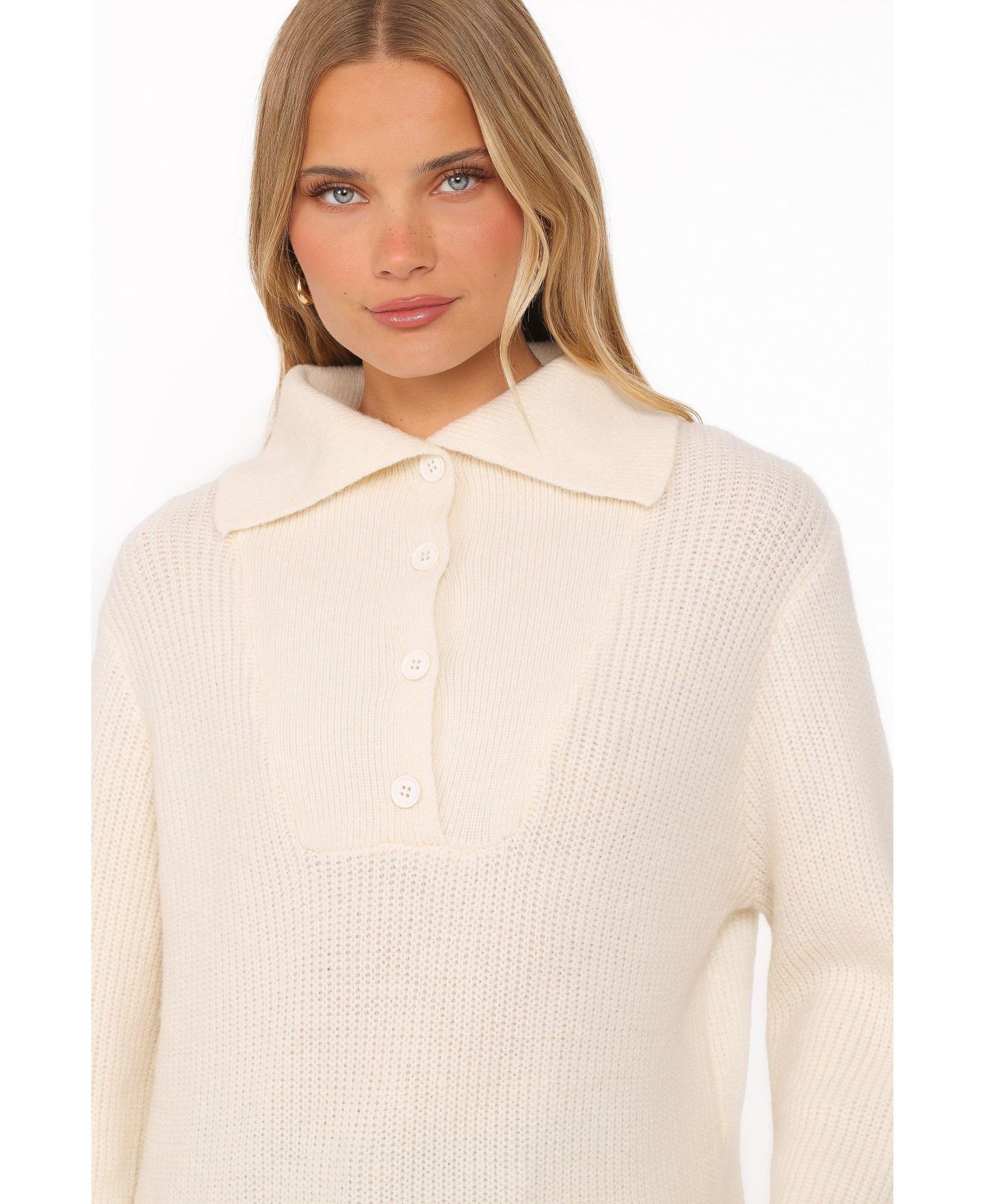 Женский свитер Petal and Pup Chadley Quarter Button Collared Long-Flared-Sleeve, цвет: Кремовый — фото 5