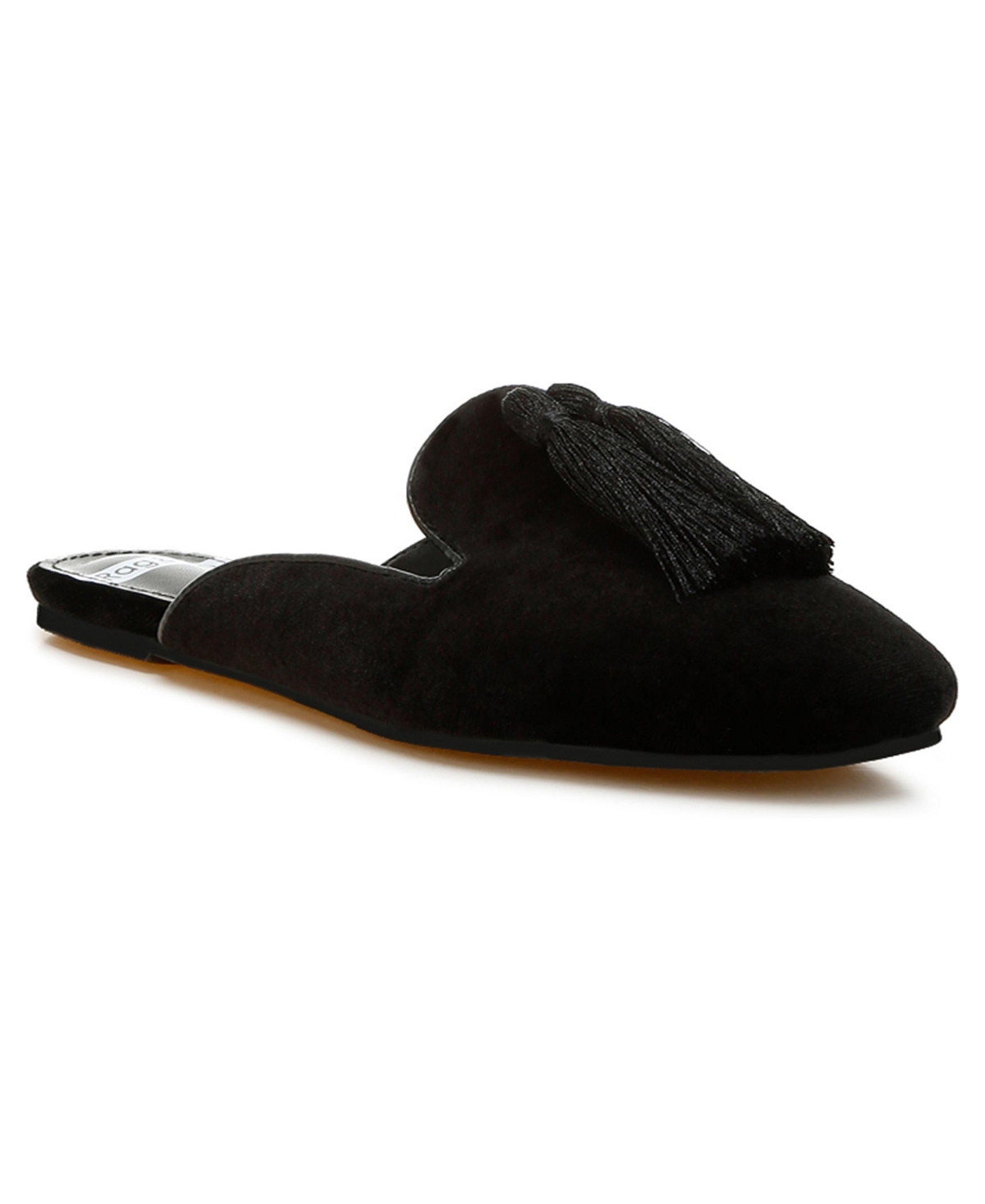Rag & Co Cardinal Tassel Detail Velvet Mules - Black velvet