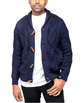 Men's Faux Shearling-Lined Shawl Collar Cable-Knit Cardigan