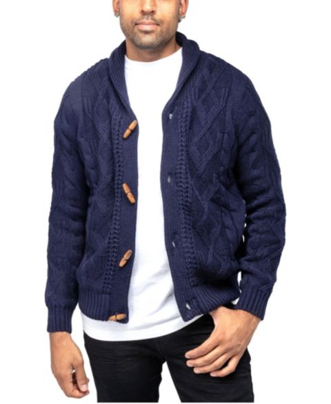 Мужской кардиган XRAY Faux Shearling-Lined Shawl Collar Cable-Knit, цвет: Тёмно-синий