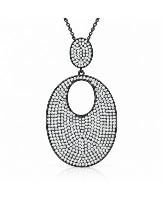 Suzy Levian Sterling Silver Cubic Zirconia Pave Open Oval Large Disk Pendant Necklace