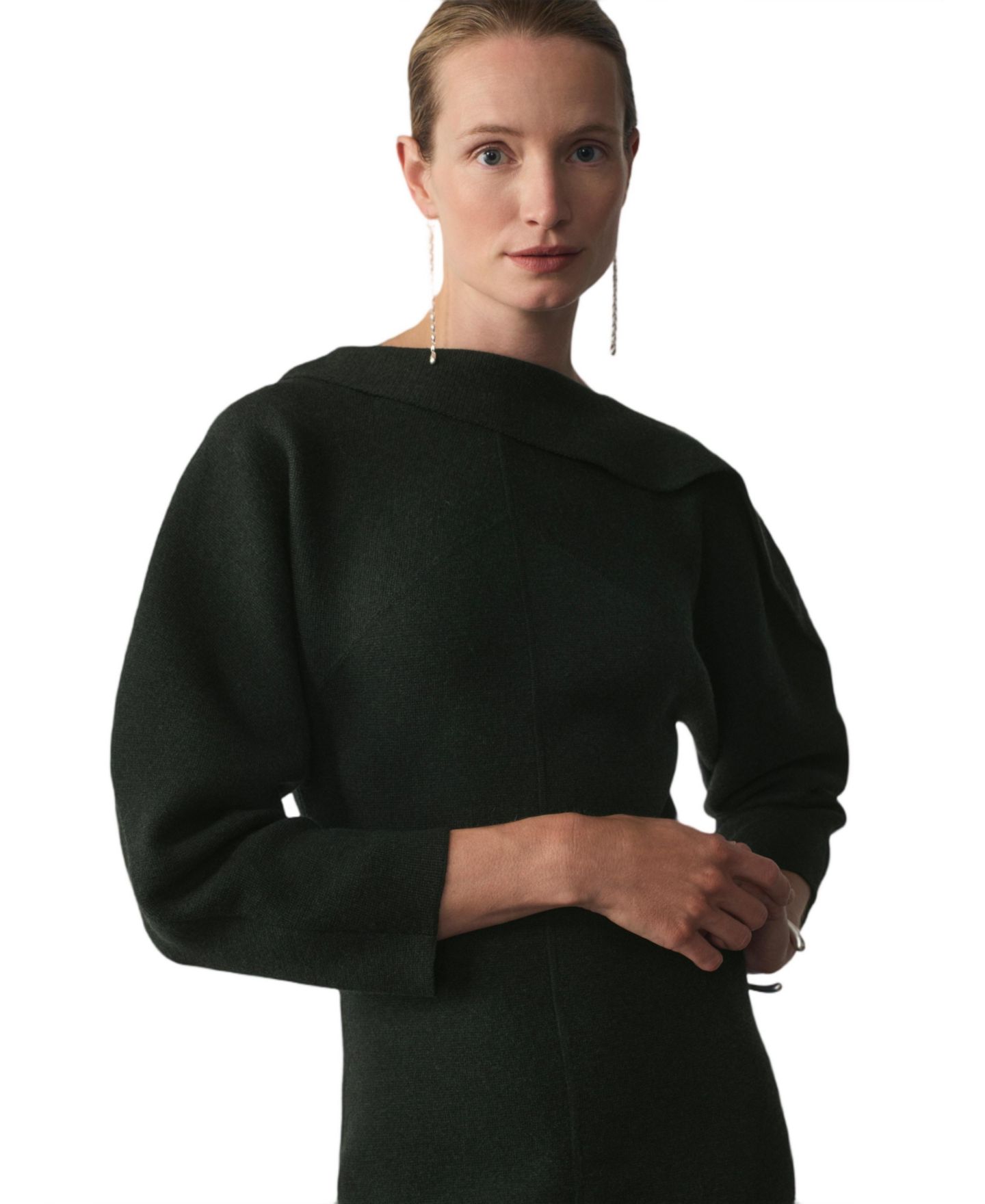 Женское платье The Fold Riesi Boat Neck 3/4-Sleeve Midi, цвет: Зелёный — фото 5