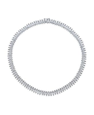 Elegant Cocktail Gold Tone CZ Statement Tennis Necklace Silver Plated