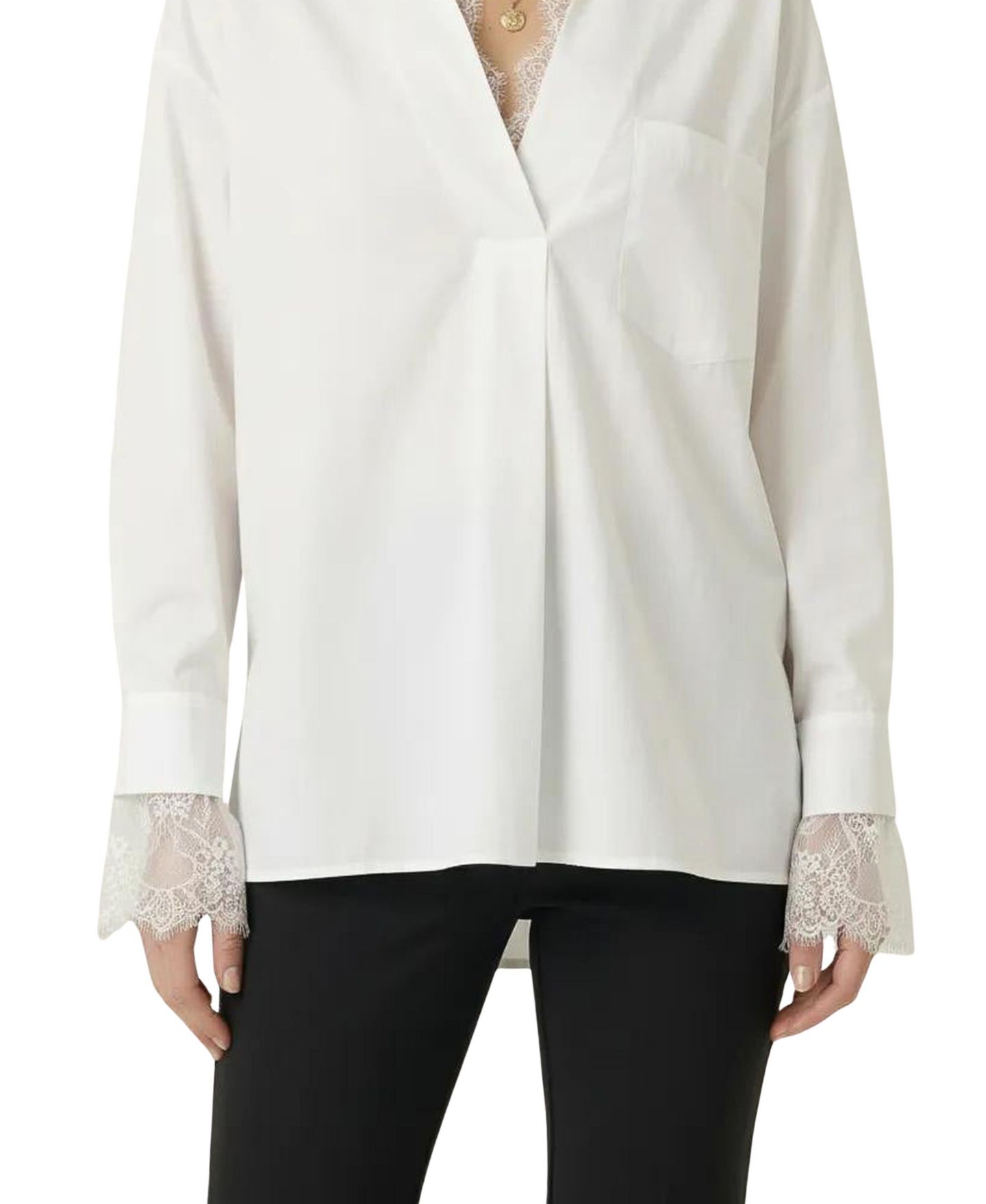 Женская блузка Modenaire Lace Trim Collared V-Neck Popover, цвет: Белый — фото 4