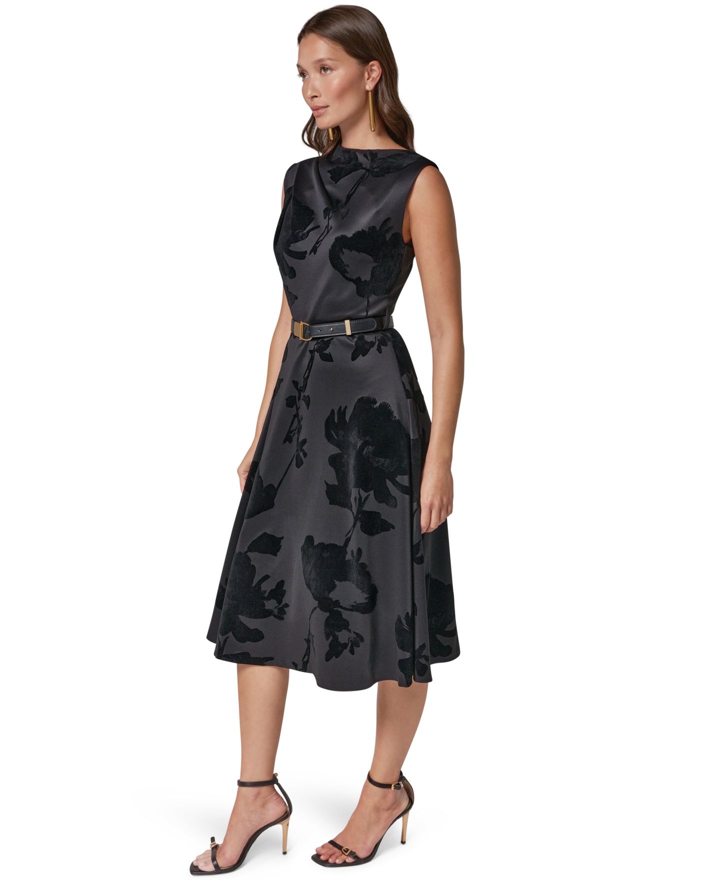 Женское платье Donna Karan New York Floral-Print Sleeveless Fit & Flare, цвет: Чёрный — фото 2