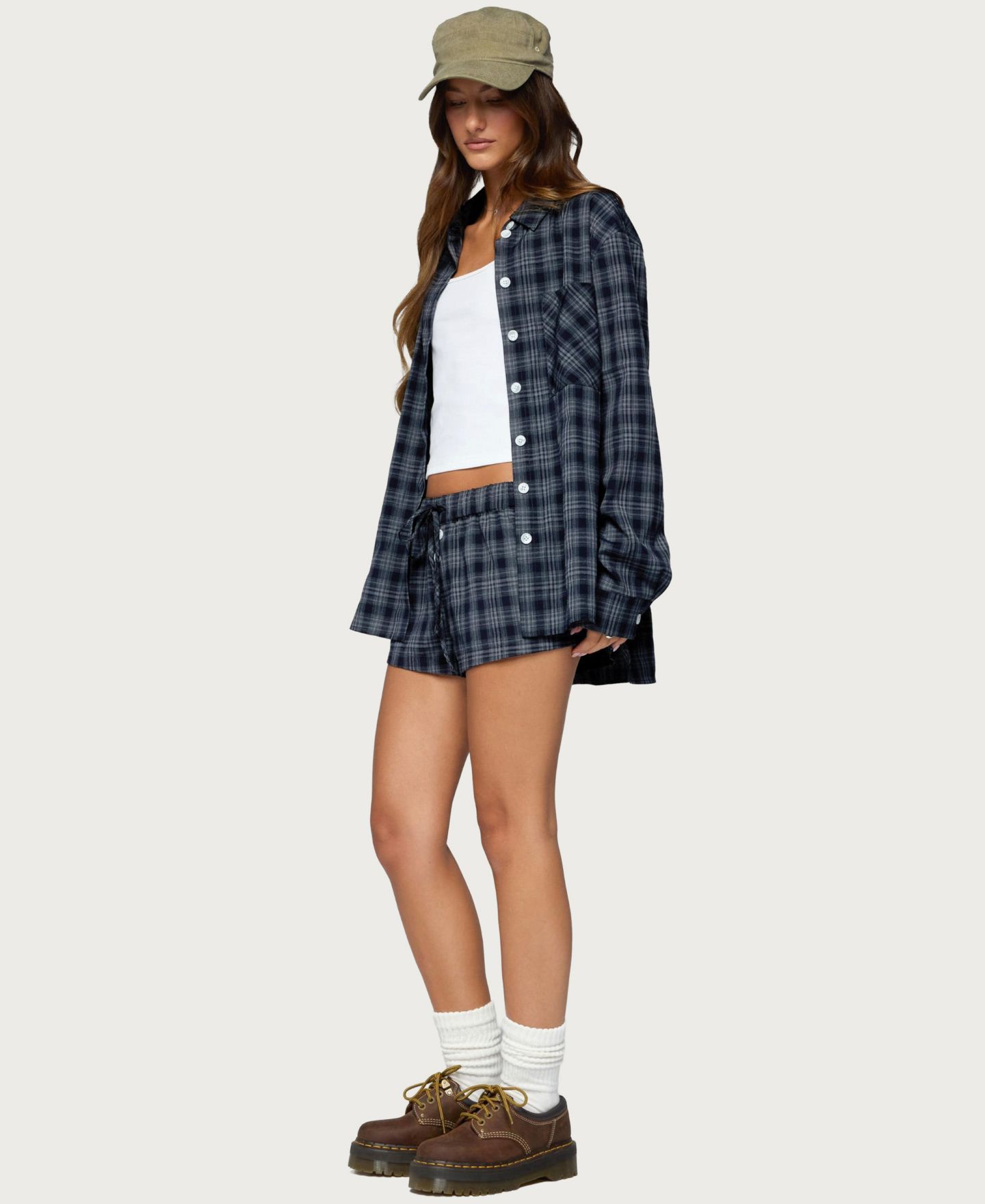 Женский топ Edikted Alessa Plaid Long Sleeve Button Up, цвет: Тёмный синий — фото 2