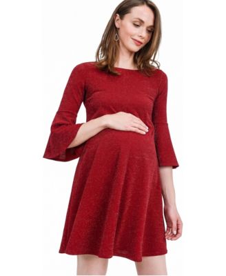 Maternity Lurex Bell Sleeve A-Line Knee-Length Dress