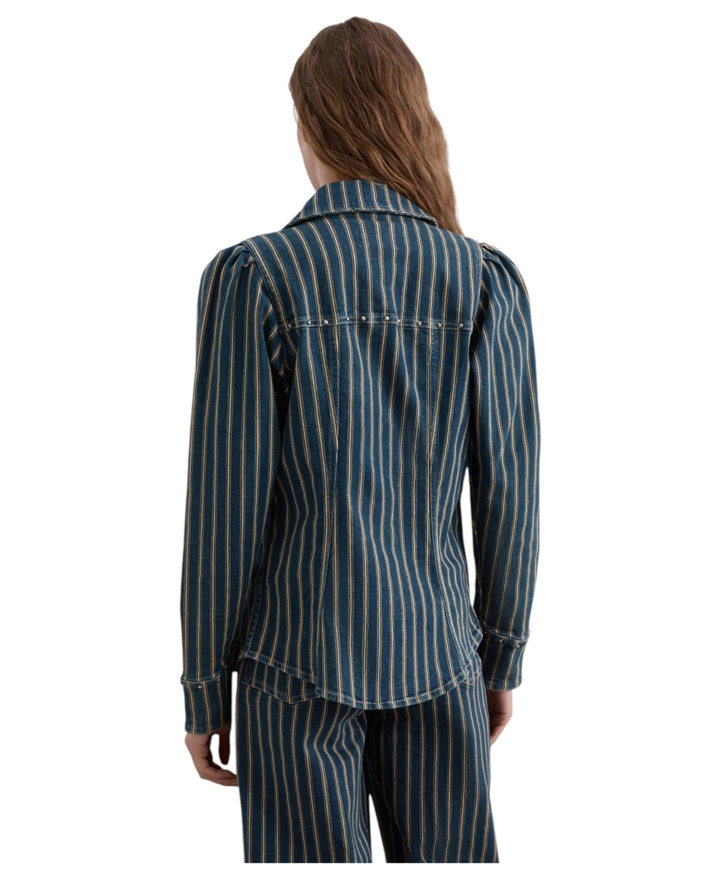 Женская рубашка Scalpers Striped Slim-Fit Puff-Sleeve Denim, цвет: Indigostripes — фото 2