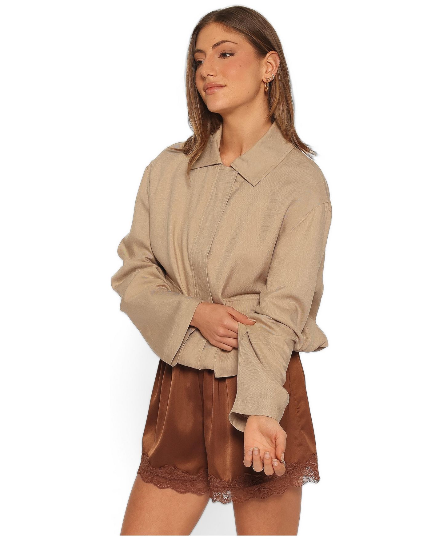 Женская куртка Petal and Pup Julie Bubble-Hemline Long-Sleeve, цвет: Бежевый — фото 2