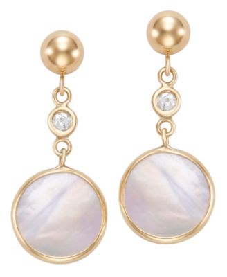 Imitation Pearl and Diamond Bezel Drop Earrings (1/10 ct. t.w.) in 10k Yellow Gold