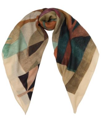 Adelina Abstract Botanical-Print Square Wool Scarf, 47" x 47"