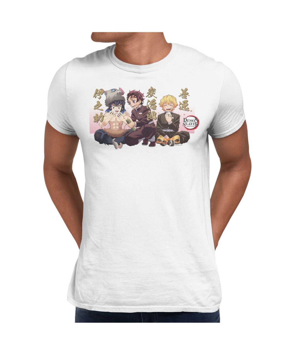 Demon Slayer Men's Kimetsu No Yaiba Mugen Train Inosuke Tanjiro Lunch Scene Graphic Crewneck T-Shirt - White