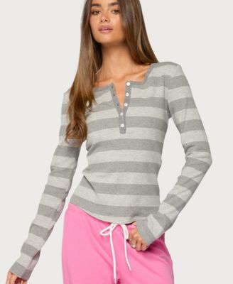 Women's Dea Striped Long-Sleeve Henley T-Shirt