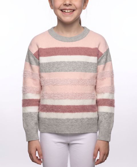 Свитер CeCe Long-Sleeve Striped Crewneck для девочек, цвет: Светлый пастельный серый