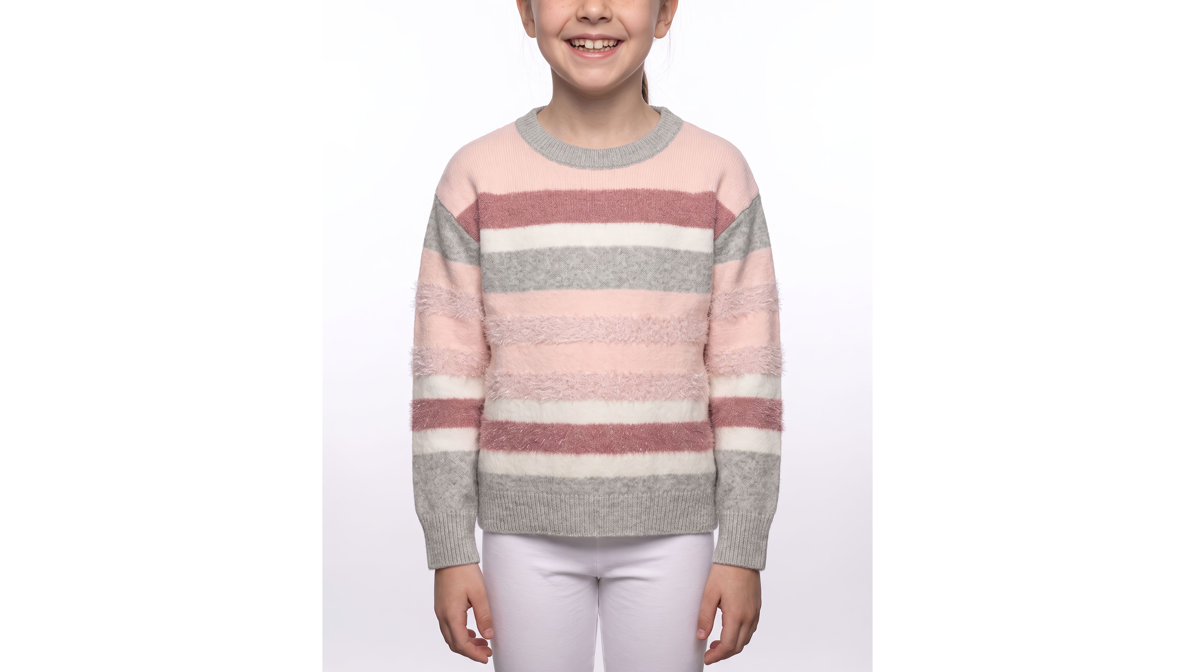 CeCe Girls' 4-16 Long-Sleeve Striped Crewneck Sweater