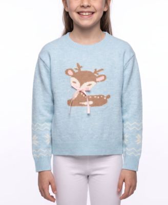 Girls' 7-16 Reindeer Crewneck Long-Sleeve Sweater