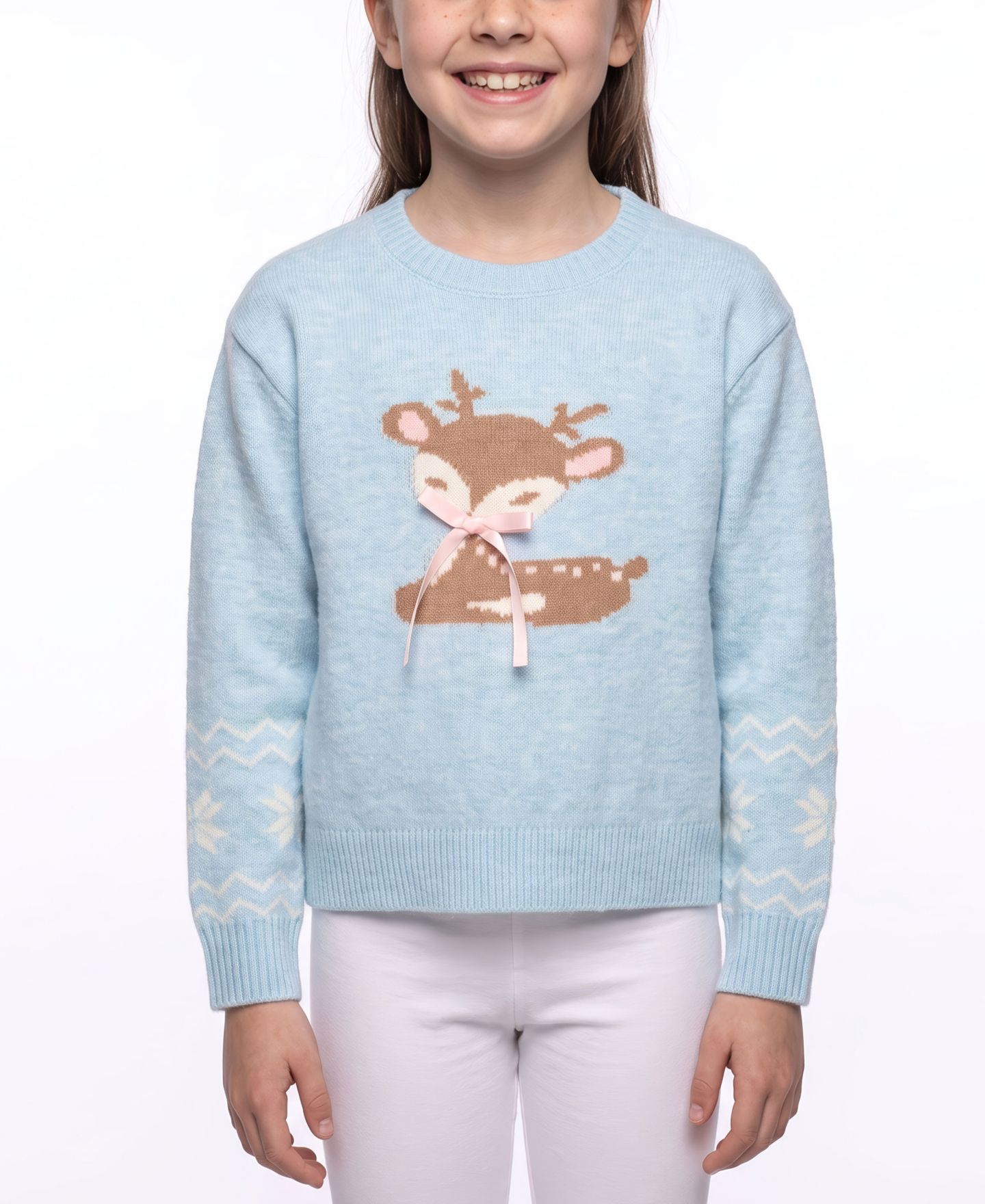 Свитер CeCe Reindeer Crewneck Long-Sleeve для девочек, цвет: Средний синий — фото 1