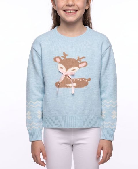 Свитер CeCe Reindeer Crewneck Long-Sleeve для девочек, цвет: Средний синий