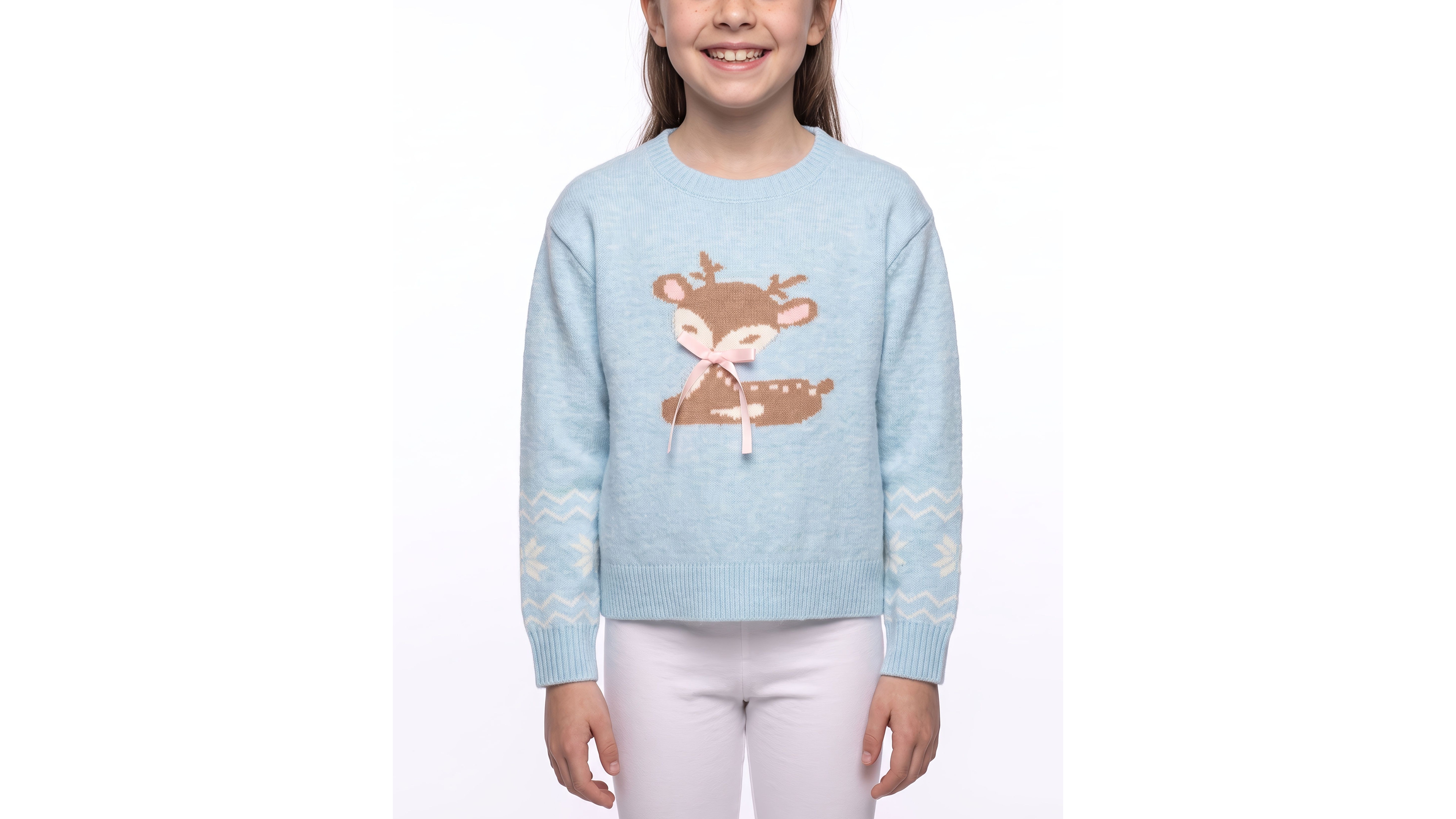 CeCe Girls' 4-16 Reindeer Crewneck Long-Sleeve Sweater
