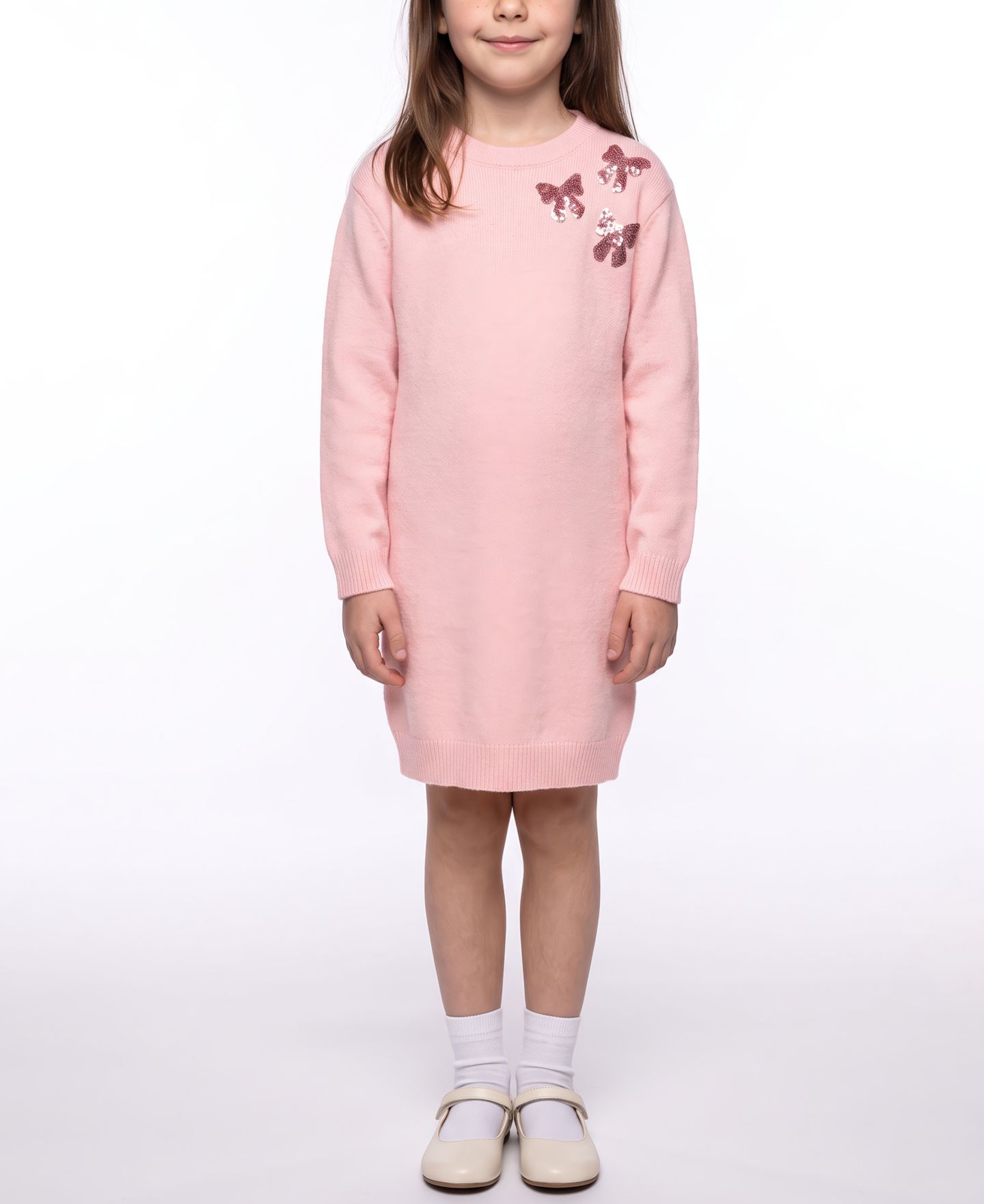 Платье CeCe Sequin Long-Sleeve Crewneck Dress для девочек, цвет: Светлый розовый — фото 1
