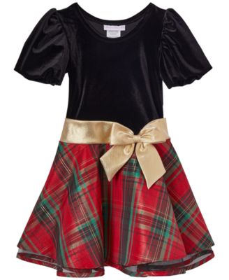 Toddler Girl's 2T-4T Holiday Velvet Plaid-Skirt Dress