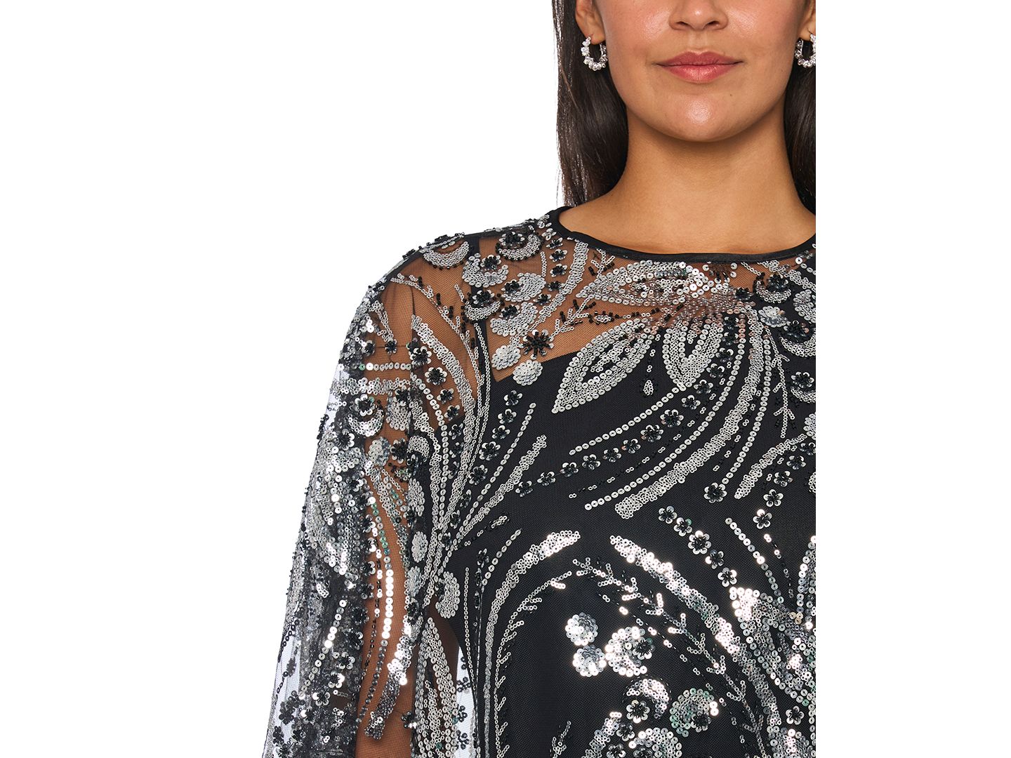 Женское платье MSK Plus Size Asymmetrical Combo Novelty Cape Sequin, цвет: Насыщенный чёрный — фото 5