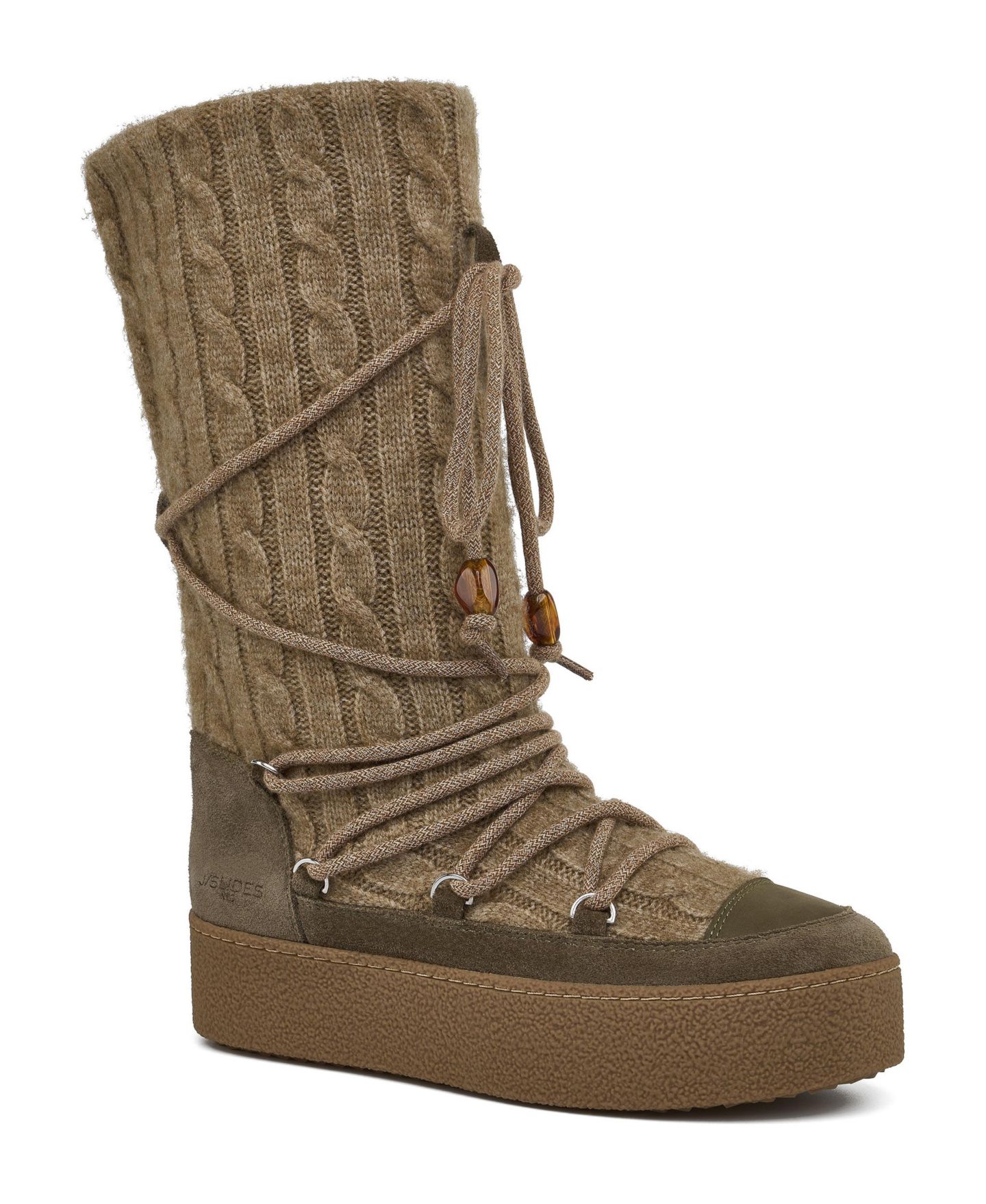 Женские ботинки JSlides Vermont Cable-Knit Platform Suede, цвет: Бежевый / Хаки — фото 1