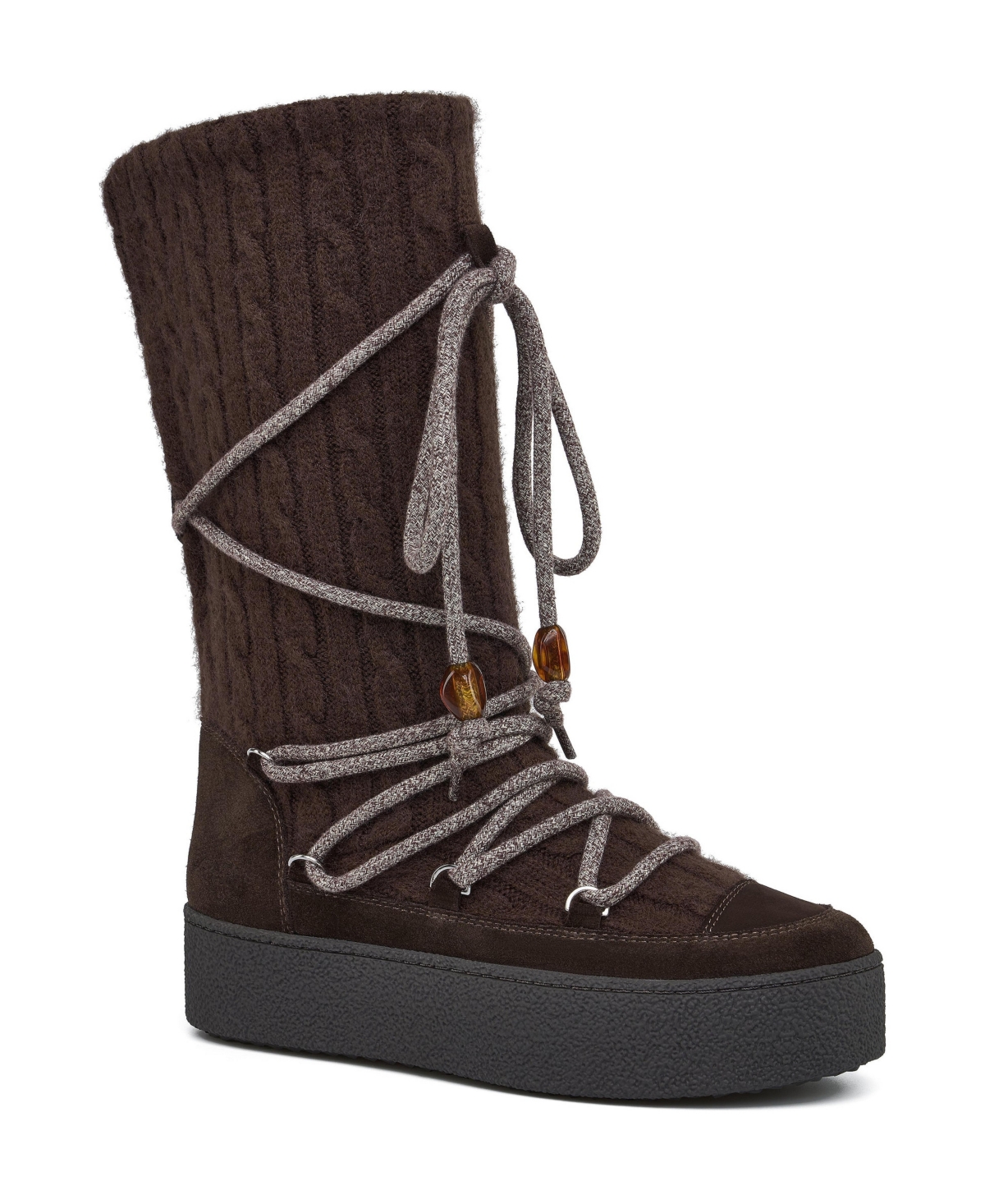JSlides Women's Vermont Cable-Knit Platform Suede Boots - Dark Brown
