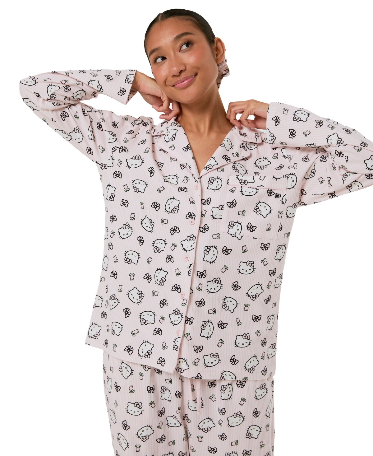 Skinnydip London Women's Hello Kitty Long-Sleeve Pajama Top and Pants, 3-Piece Set - White