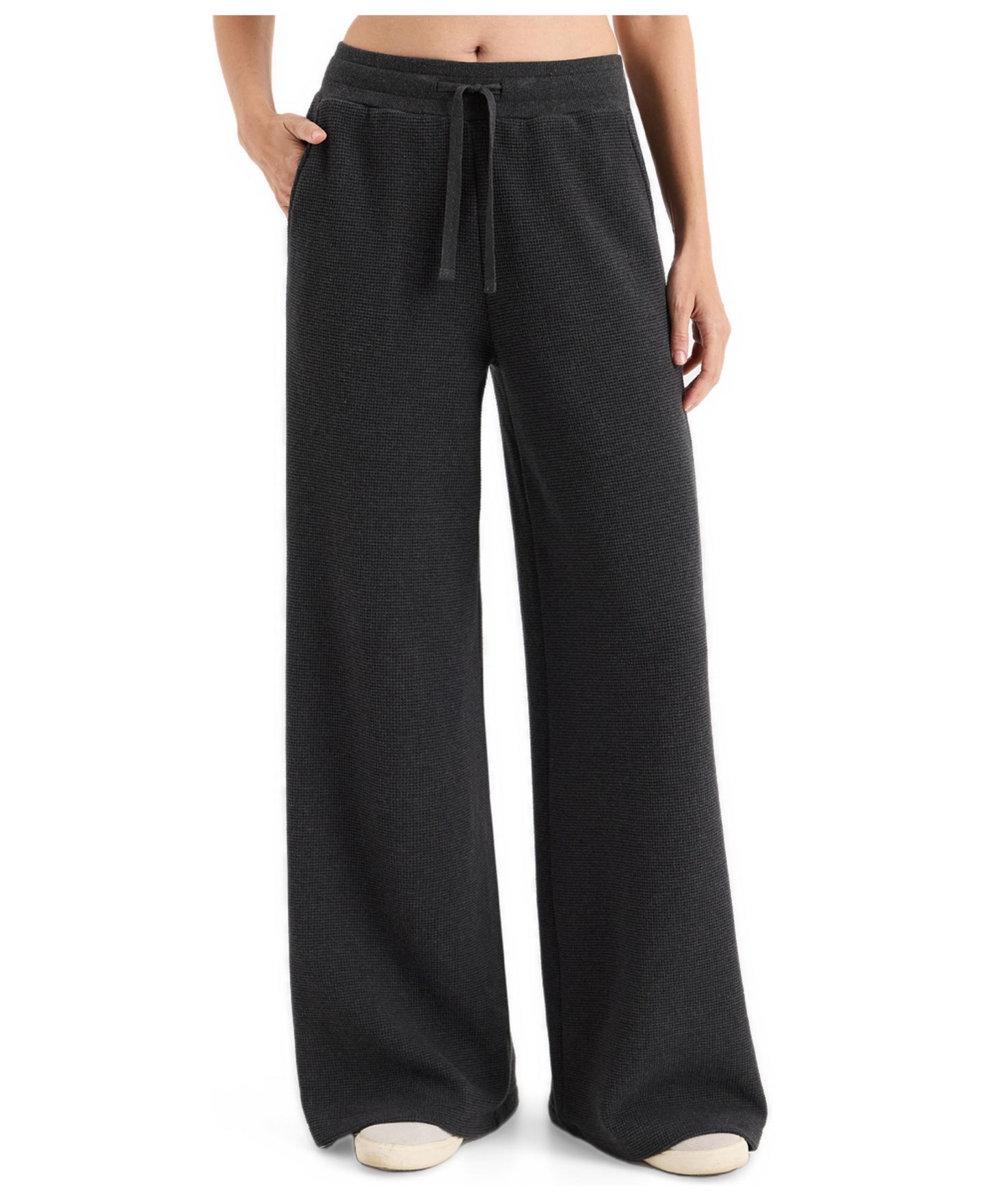 Женские брюки Pact Luxe Organic Cotton-Blend Waffle-Knit Mid-Rise Wide-Leg, цвет: Тёмный угольный меланжевый — фото 1