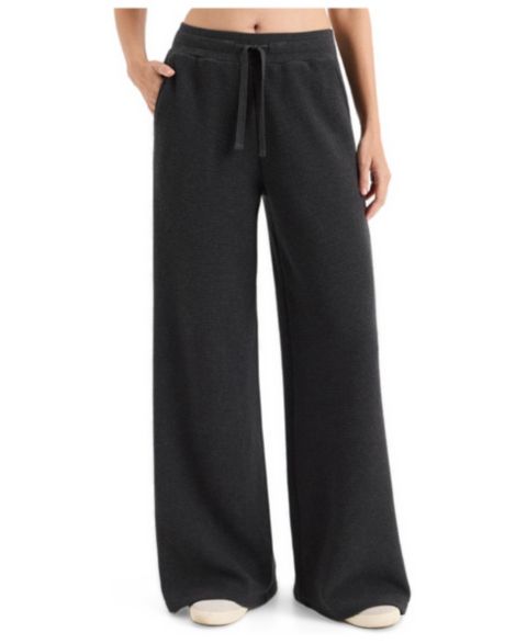 Женские брюки Pact Luxe Organic Cotton-Blend Waffle-Knit Mid-Rise Wide-Leg, цвет: Тёмный угольный меланжевый