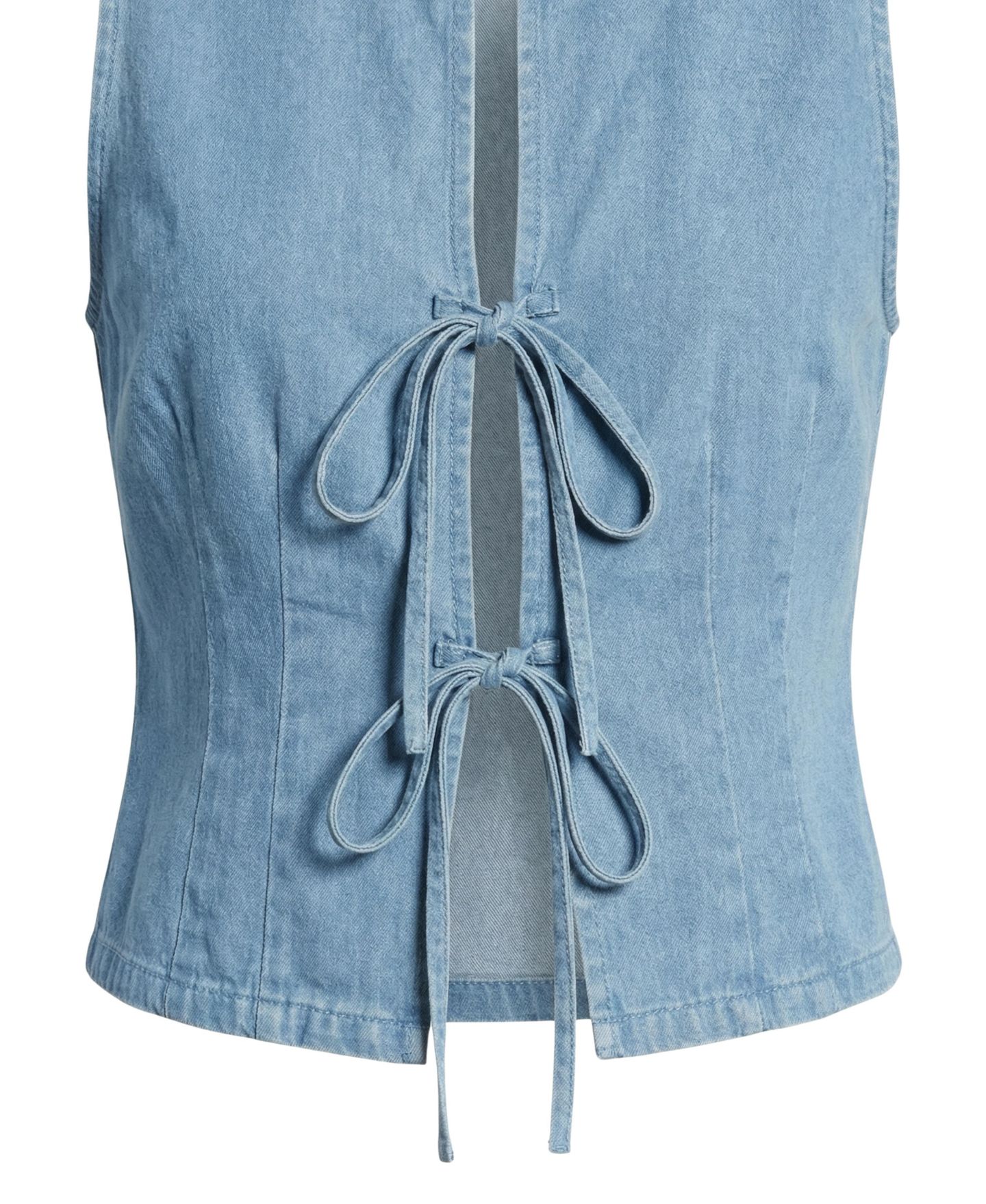 Женский топ Modenaire Deep V-Neck Tie-Front Denim Vest Top, цвет: Средний синий — фото 3
